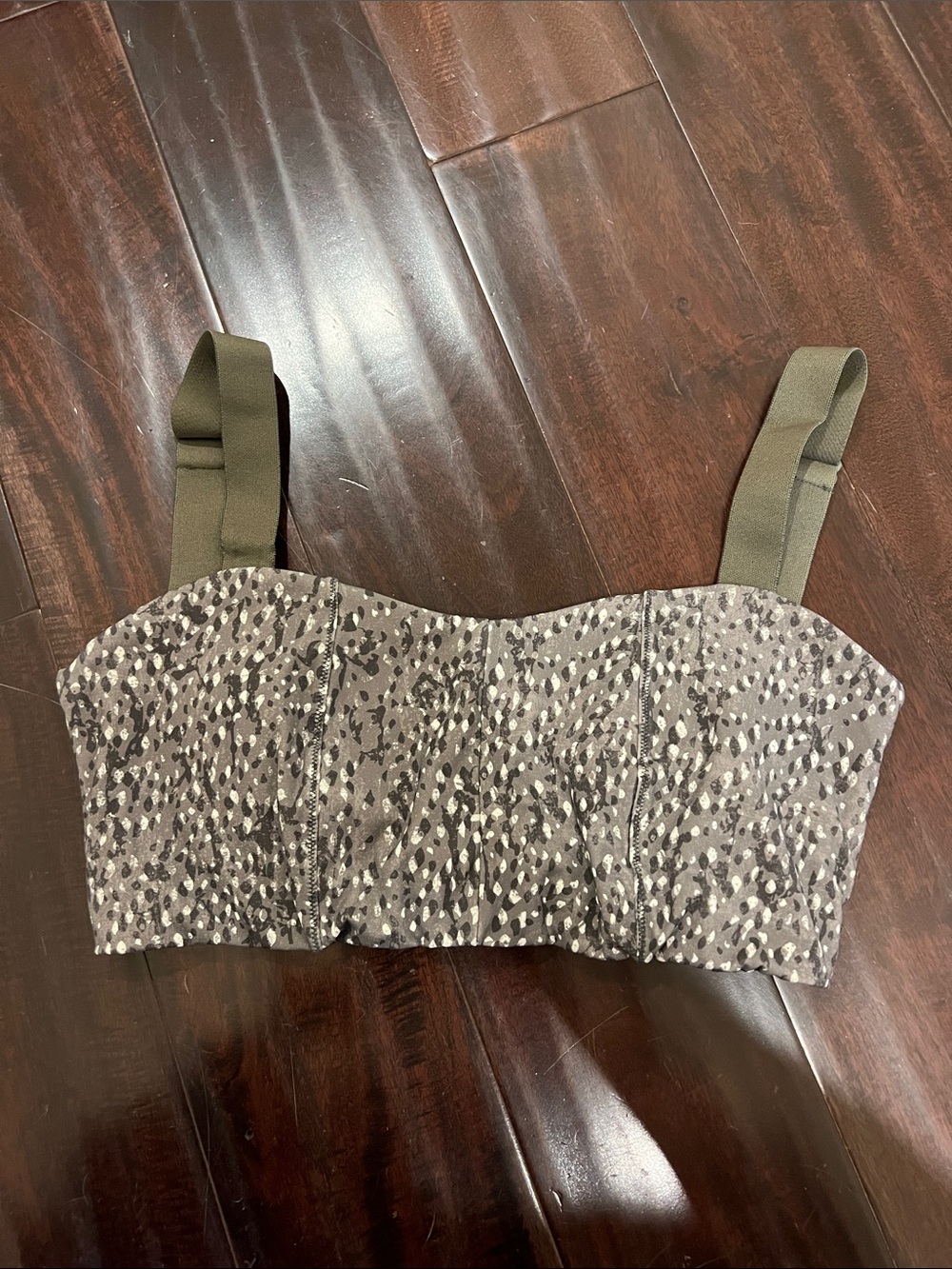 Varley Gray Speckle Crop Top with Olive Straps